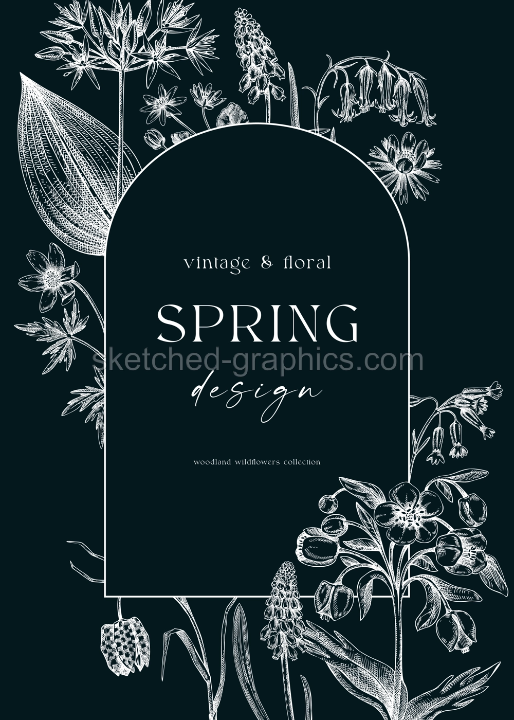 Elegant spring poster design. Wildflowers print in color. Woodland wild flower sketches. Floral background. Botanical card, invitation template . Hand drawn vector illustration, NOT AI Illustration